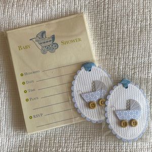 Bundle of baby boy shower invite and gift tags